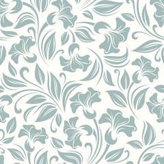 Fototapeta na wymiar Vector seamless blue and white floral pattern.