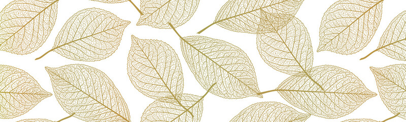Seamless pattern with  leaf veins.  Gold color. Vector illustration. - obrazy, fototapety, plakaty