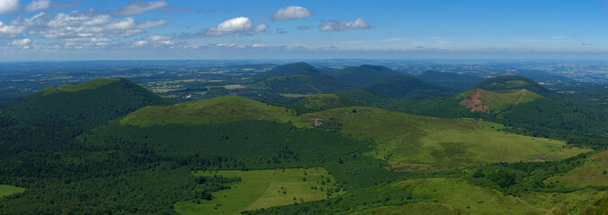 Naklejka na ściany i meble panoramic of the chain of Puys (volcanoes) of Puy-de-Dôme, view of the panoramic of Domes