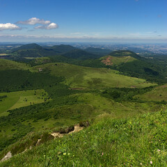 Obraz premium View of the Puys chain in Auvergne, panoramic of the Domes. Puy de Dome