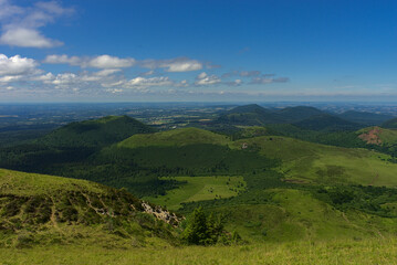 View of the Puys chain in Auvergne, panoramic of the Domes. Puy de Dome