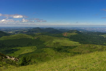 Naklejka premium View of the Puys chain in Auvergne, panoramic of the Domes. Puy de Dome