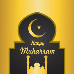 black and gold color islamic new year greeting design for template