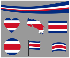 Costa Rica Flag Map Ribbon And Heart Icons Vector Illustration Abstract National Emblem Design Elements collection