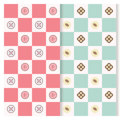 pink/green seamless pattern background with hearts and cookies