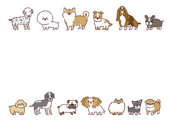 かわいい犬たちのイラストフレーム（横）／Illustration frame of cute dogs (horizontal)