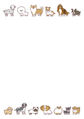 かわいい犬たちのイラストフレーム（縦）／Illustration frame of cute dogs (vertical)