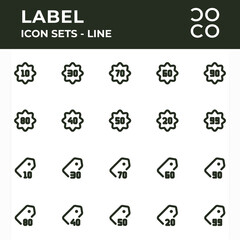 Vector illustration of Tag and label icon sets. Outline icon. Dark green color. Suitable for use in applications, websites, social media, brochures, etc