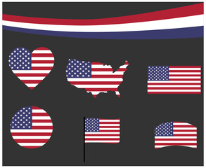 United States Flag Map Ribbon And Heart Icons Vector Illustration Abstract National Emblem Design Elements collection