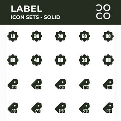 Vector illustration of Tag and label icon sets. Solid icon. Dark green color. Suitable for use in applications, websites, social media, brochures, etc