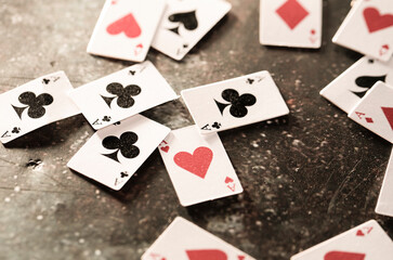 playing cards on black