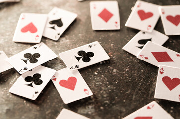 playing cards on black