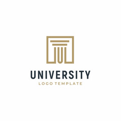 Initial Letter U with Pillar Column Greek Building University Architecture logo design