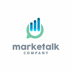Statistic Chart Bar with Bubble Chat Business Talk Message logo design