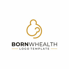 Simple Beauty Mother and Children, Mom Baby with Traditional Coin Container Piggy Bank for Wealth Family Kids Life Insurance Investment Finance logo design