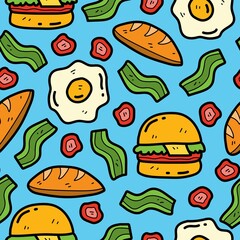 food cartoon doodle pattern design for background, wallpaper, clothes, stickers and more