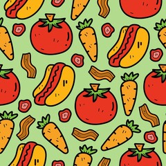 food cartoon doodle pattern design for background, wallpaper, clothes, stickers and more