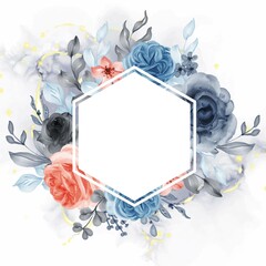 beautiful rose blue orange frame background with white space hexagon