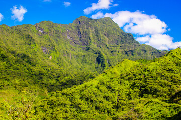 Tahiti beautiful green tropical mountains, rainforests, scenery, landscapes, Tahiti, French...