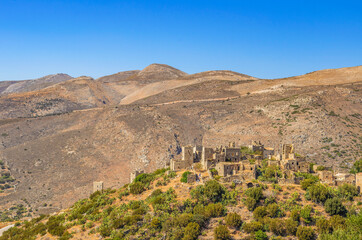 Architectural and old historical towers dominating the area at the famous Vathia village in the Laconian Mani peninsula. Laconia, Peloponnese, Greece, Europe.sightseeing