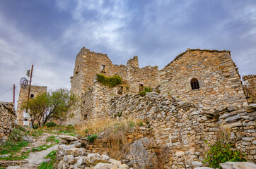 Architectural and old historical towers dominating the area at the famous Vathia village in the Laconian Mani peninsula. Laconia, Peloponnese, Greece, Europe.sightseeing