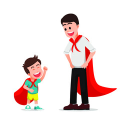  boy and his father act like a superhero