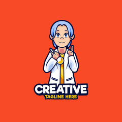 Scientist holding volumetric flask mascot logo design illustration