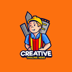 Building engineer logo design mascot illustration