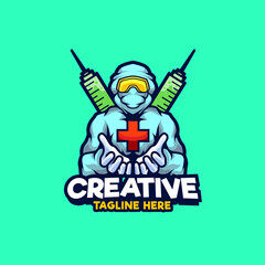 Health worker virus logo design mascot illustration