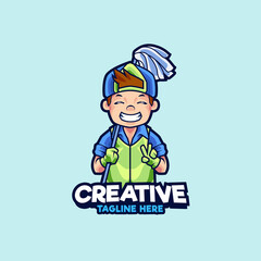 Cleaning Services logo design mascot illustration