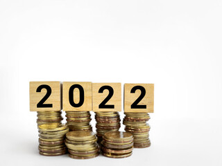 2022 text on wooden blocks background. New year business concept. Stock photo.