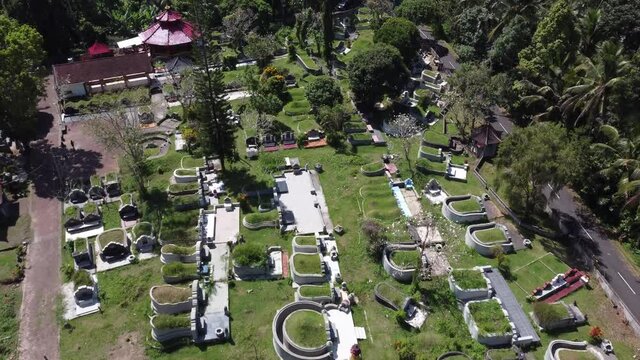 Bali, Indonesia - Drone Aerial Chinese Cemetery and Koncho Kongco Monastery The Oldest in Bali