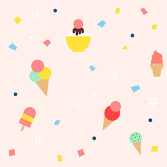 Ice cream pattern vector background.