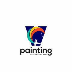 V letter logo and paint drop design combination, Colorful logo template art