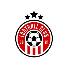 football logo badge with a soccer ball illustration. sport team logo vector template. © Mohha Stock