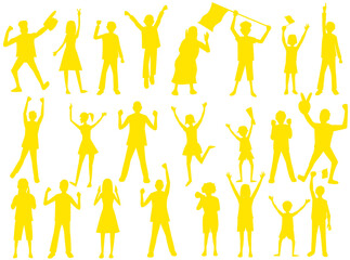 スポーツ観戦をして応援している人々。