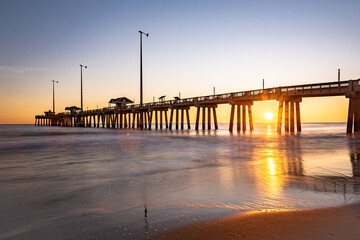 Jennette's Fishing Pier in Nags Head , North Carolina at sunrise.