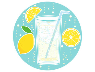 ストローがついたレモンサワーやレモンジュースやレモンソーダをイメージしたドリンクのイラスト