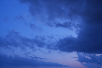 Beautiful photo of the sky during sunset. Blue, purple, pink sky, Evening. 