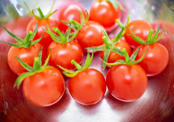 ボウルに入った新鮮採れたてミニトマト
Flesh cherry tomatoes in a bowl