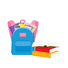 classroom school supplies stationery, pencil case, pen, pile of books, photorealistic literature,notebook, notebook textbook,school bag,Palettes and brushes in art,colored pencils. vector illustration