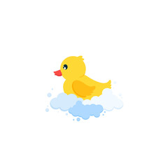 cartoon vector of cute yellow rubber duck taking a bubble bath.vector illustration