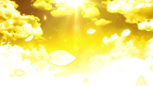 光が注ぐ青空と宙にまう幻想的な花びらの動画　4K　LOOP