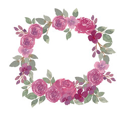 purple rose watercolor flower wreath frame