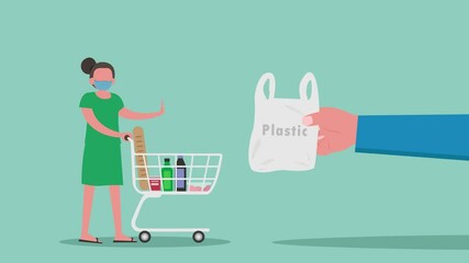 Young woman rejecting to use plastic bag