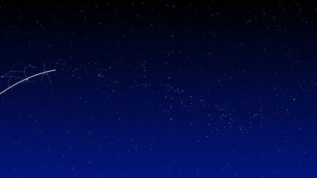 Zodiacal constellations appearing in the starry sky along the ecliptic. 4K motion footage.