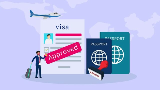 Businessman stands with approved visa and passport