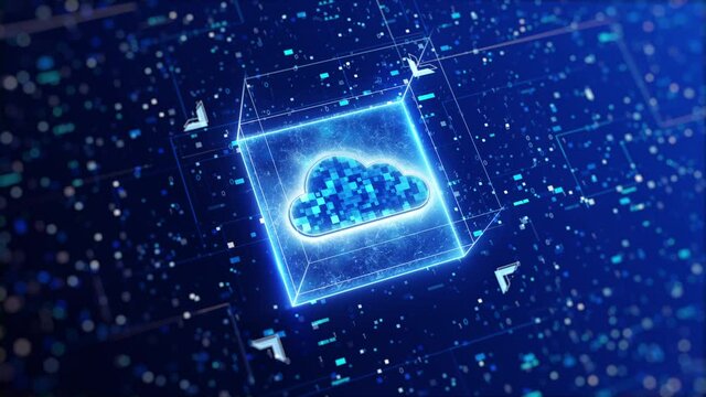 Slow motion cloud computing technology, crime prevention and security concept. with dark blue background. future digital technology. Cyber Security.