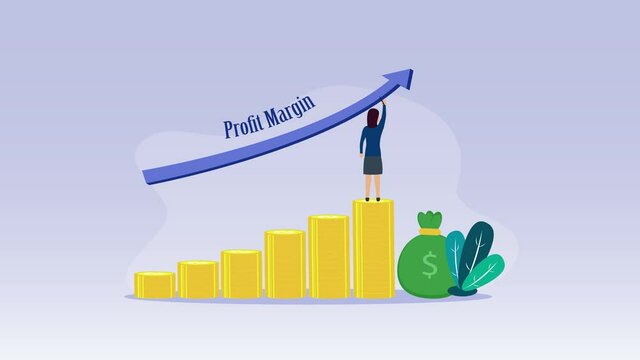 Businesswoman drawing upward arrow of profit margin