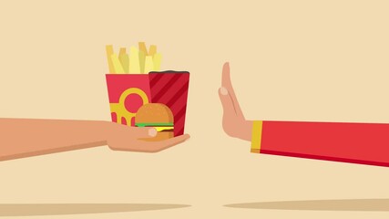 Man showing hand gesture to no junk food